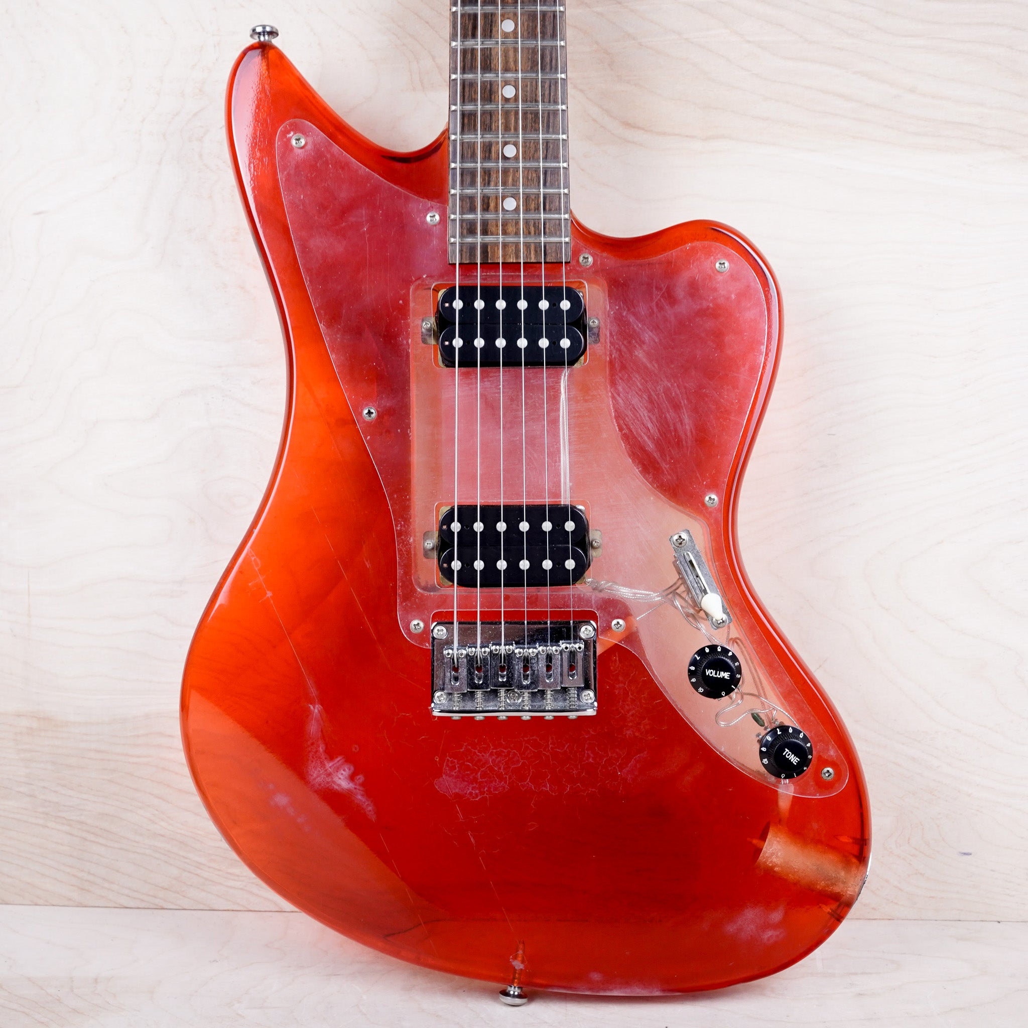 Barclay 5004 Acrylic Offset Guitar 1990's Translucent Red w/ Bag