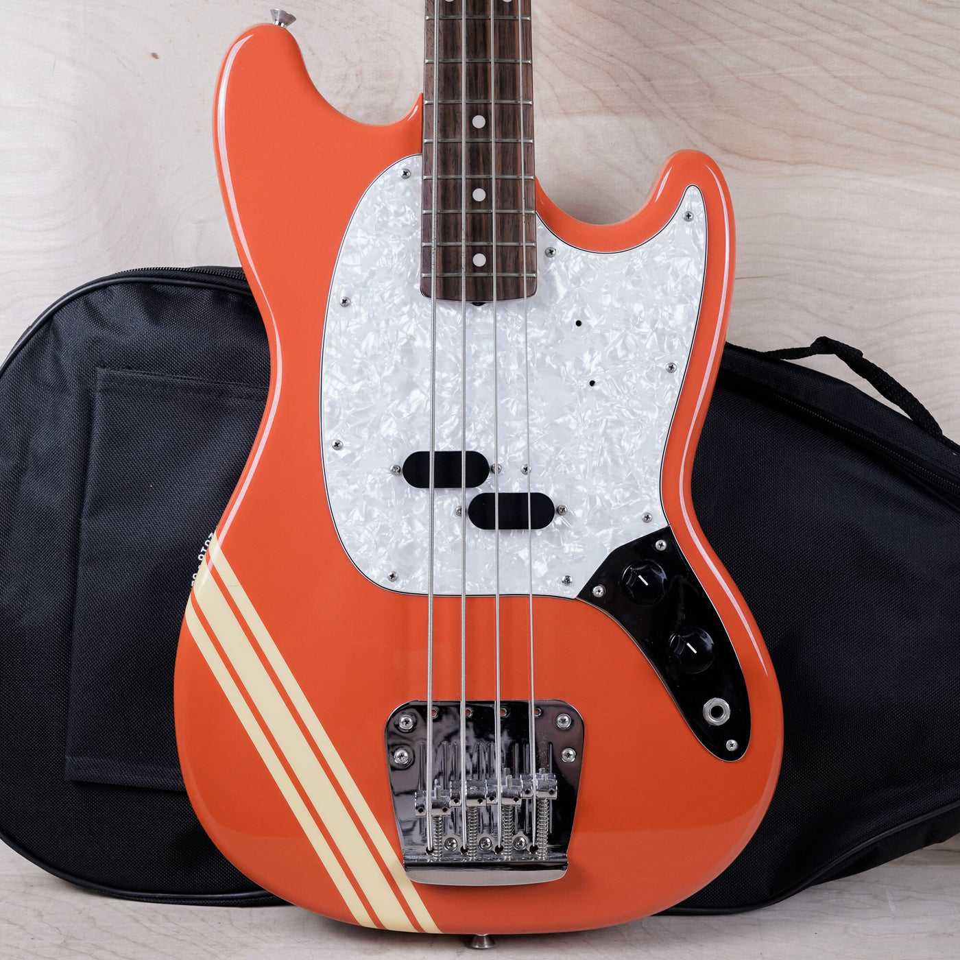 Fender MB98-SD Mustang Bass Reissue CIJ 2008 Fiesta Red With Competition Stripe w/ Bag