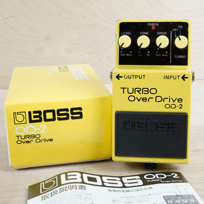 Boss OD-2 Turbo OverDrive (Black Label) 1991 Yellow ACA w/ Box, Manual