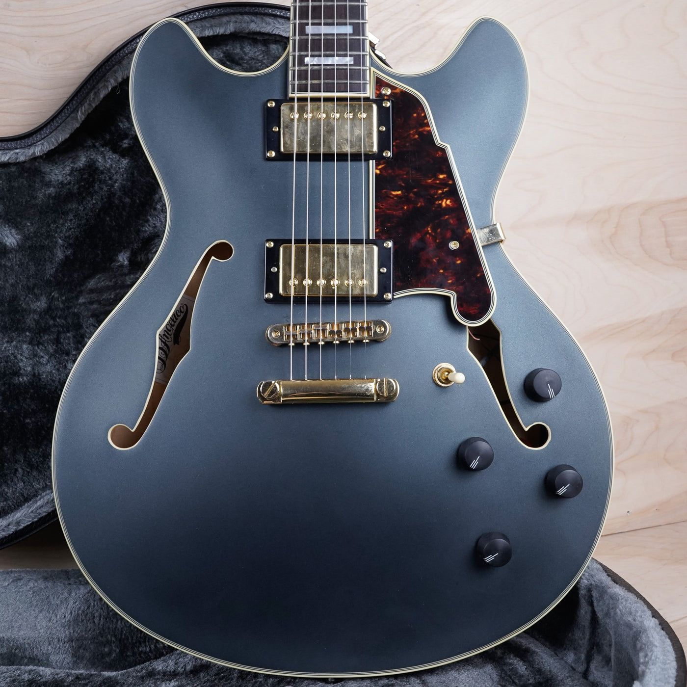 D'Angelico Excel EX-DC Semi-Hollow Body Electric Guitar 2015 Solid Black Satin Finish w/ OHSC