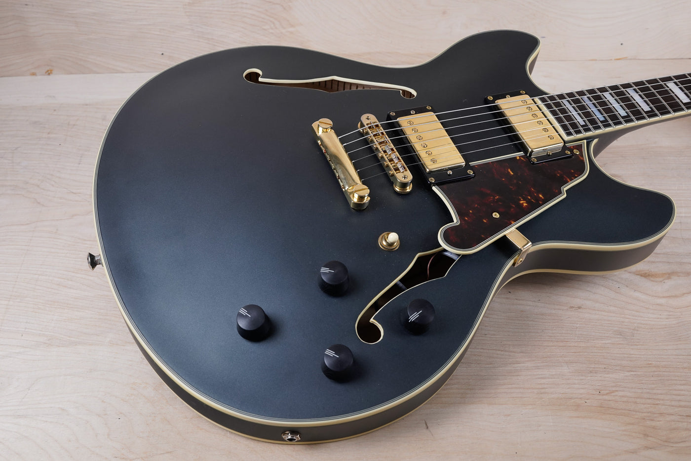 D'Angelico Excel EX-DC Semi-Hollow Body Electric Guitar 2015 Solid Black Satin Finish w/ OHSC