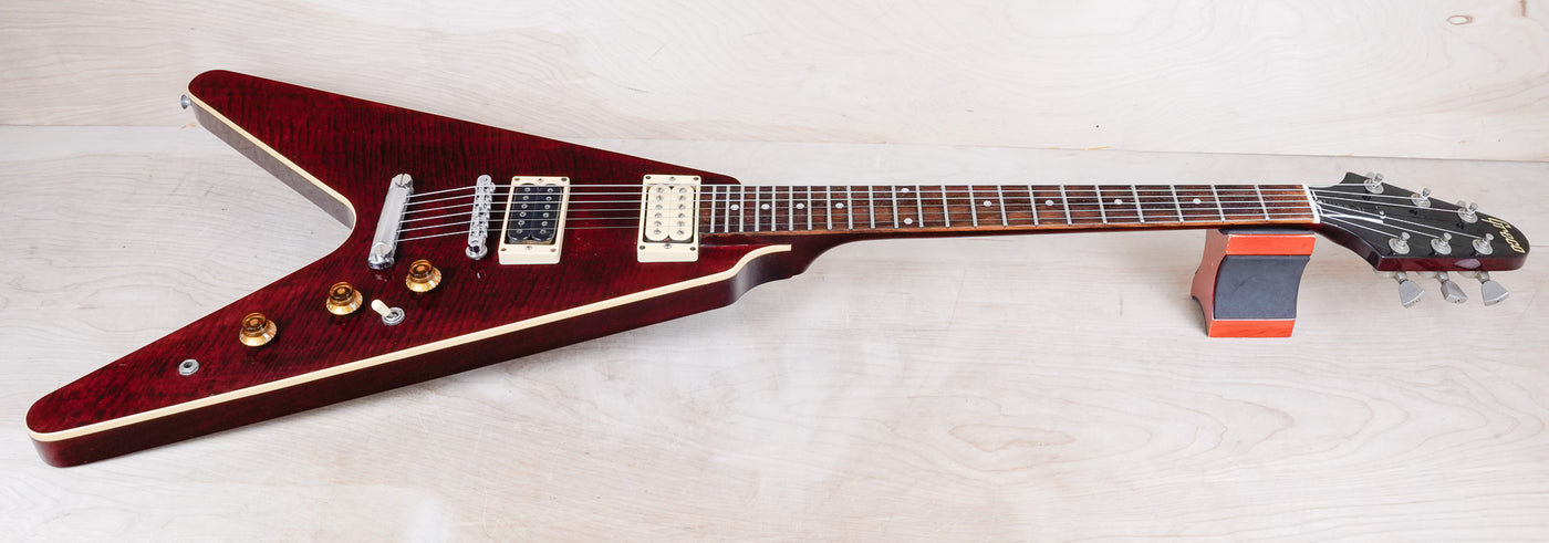 Greco Flying V Non Catalog MIJ 1982 Red Flame CMT Style Made in Japan w/ Bag