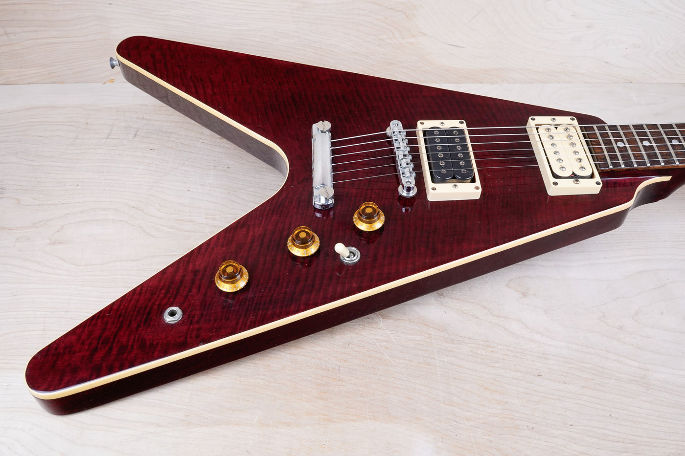 Greco Flying V Non Catalog MIJ 1982 Red Flame CMT Style Made in Japan w/ Bag