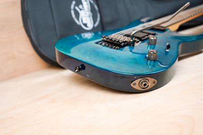 ESP LTD MH-103QM 2014 See Thru Blue Floyd Rose w/ Bag