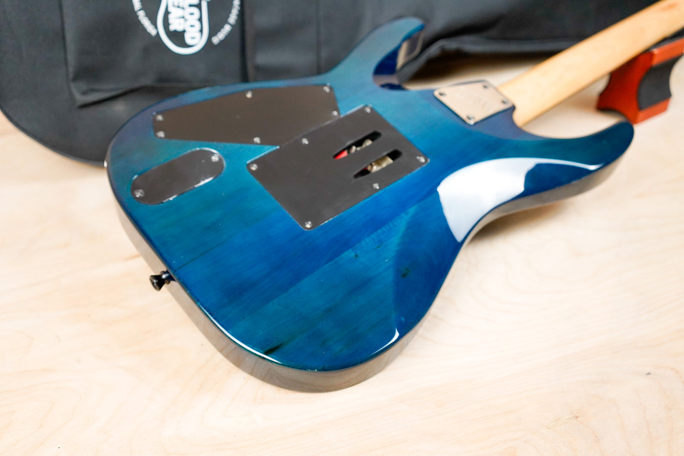 ESP LTD MH-103QM 2014 See Thru Blue Floyd Rose w/ Bag