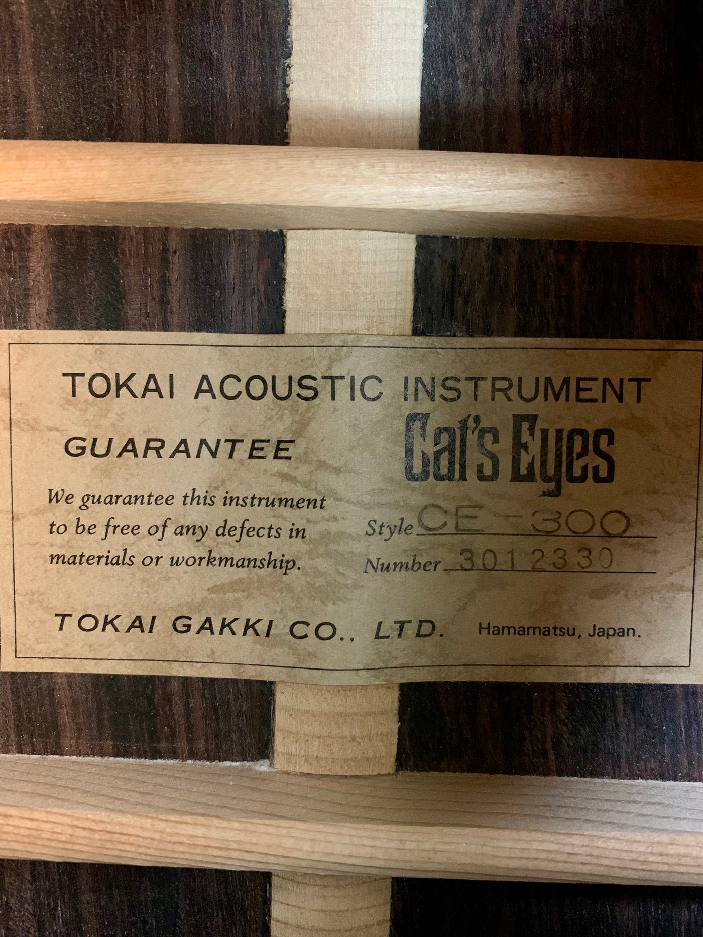 Tokai Cat's Eyes CE-300 Vintage Acoustic Guitar MIJ 1983 Natural Made in Japan w/ Hard Case